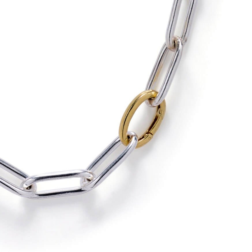 Silver Chunky Chain Necklace with Gold Bolt Ring - Lulu B Jewellery