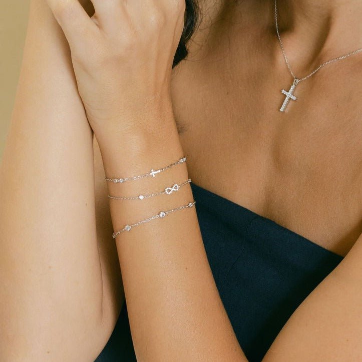 Silver Cross Bracelet with Cubic Zirconia - Lulu B Jewellery