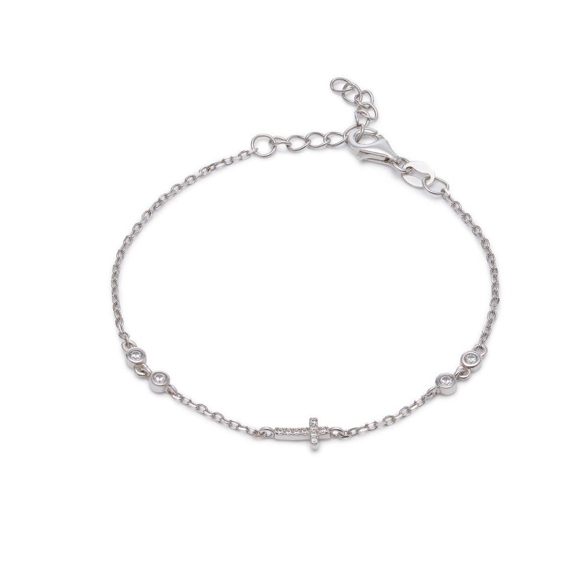 Silver Cross Bracelet with Cubic Zirconia - Lulu B Jewellery