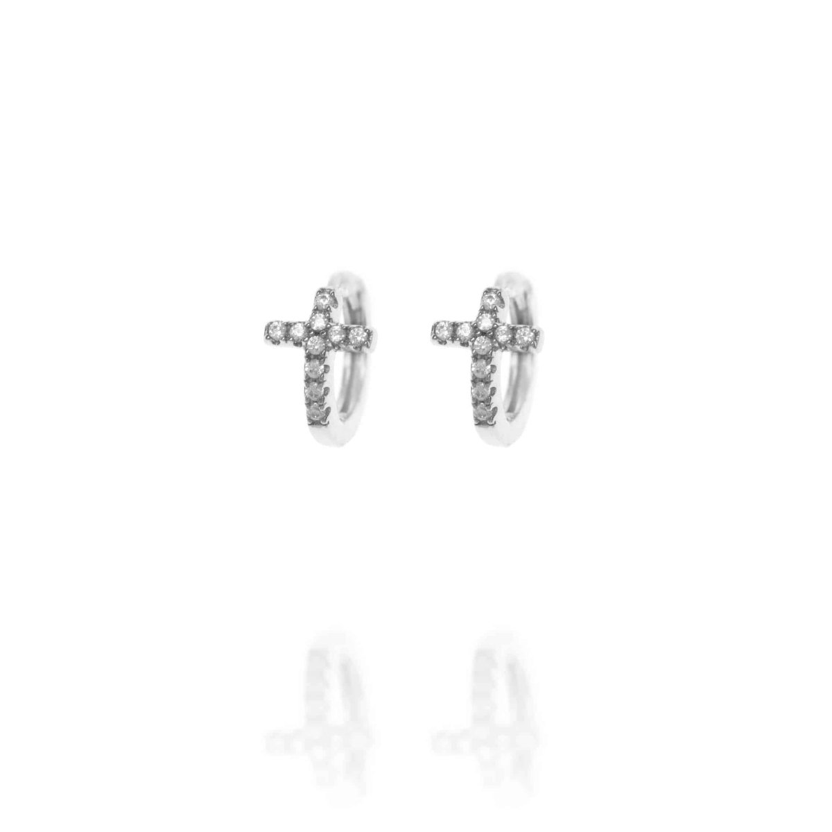 Silver Cross Huggie Hoop Earrings with Cubic Zirconia - Lulu B Jewellery