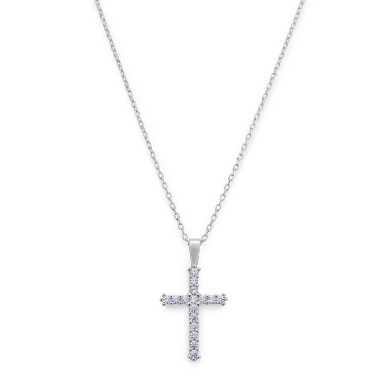 Silver Cross Necklace with Cubic Zirconia - Lulu B Jewellery