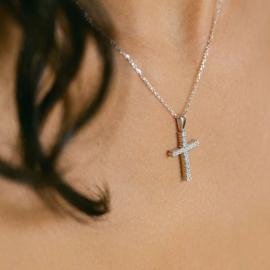 Silver Cross Necklace with Cubic Zirconia - Lulu B Jewellery