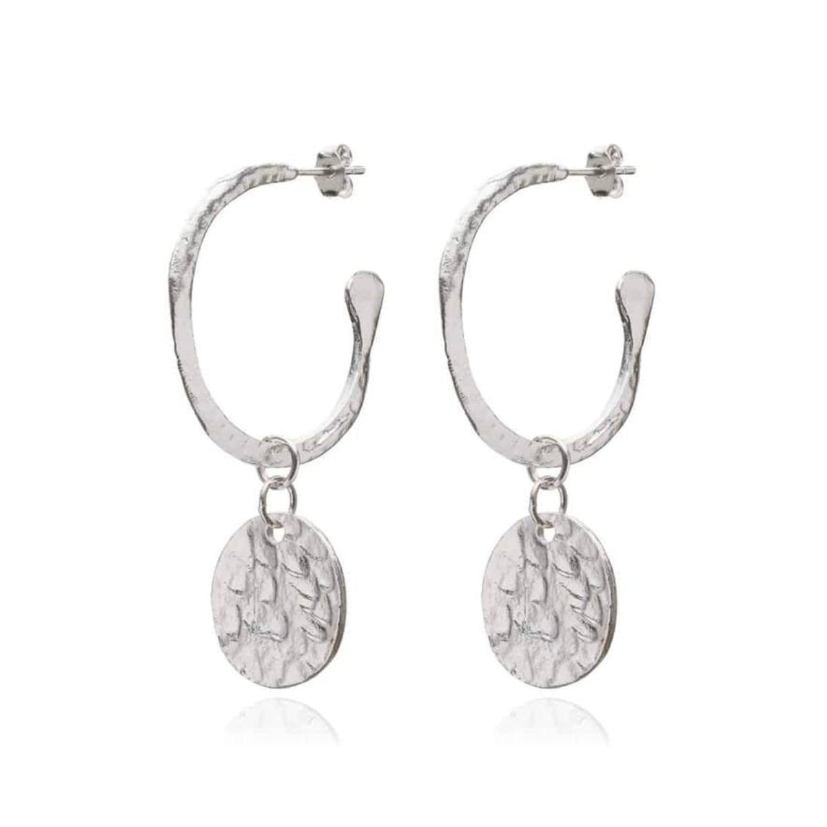 Silver Hoop Earrings with Coin - Harper - Lulu B Jewellery