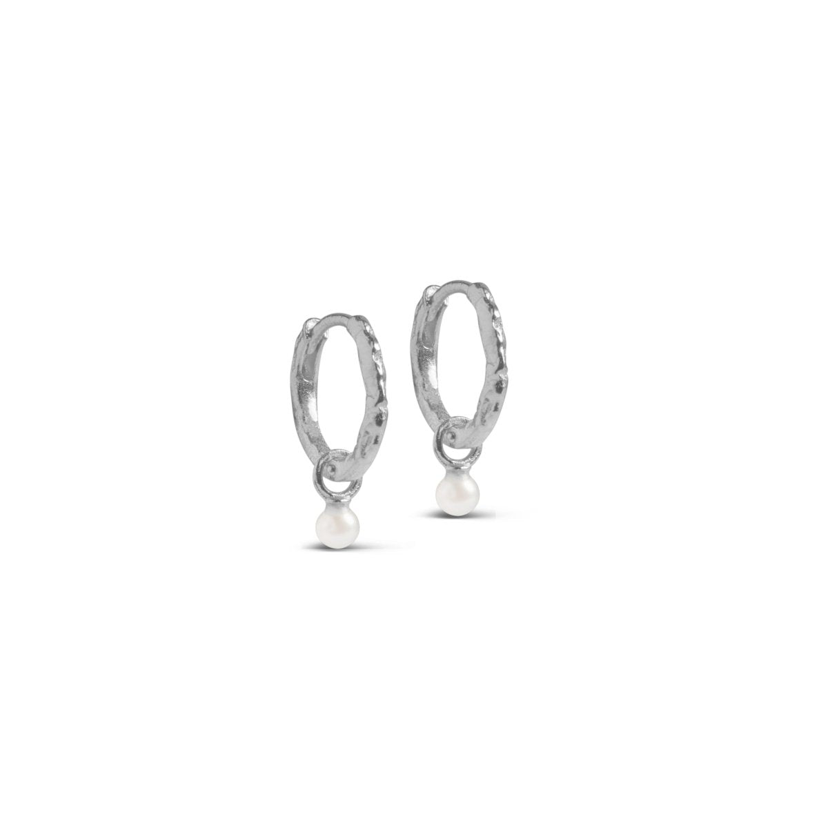 Silver Huggie Hoop Earrings - Pearl - Lulu B Jewellery