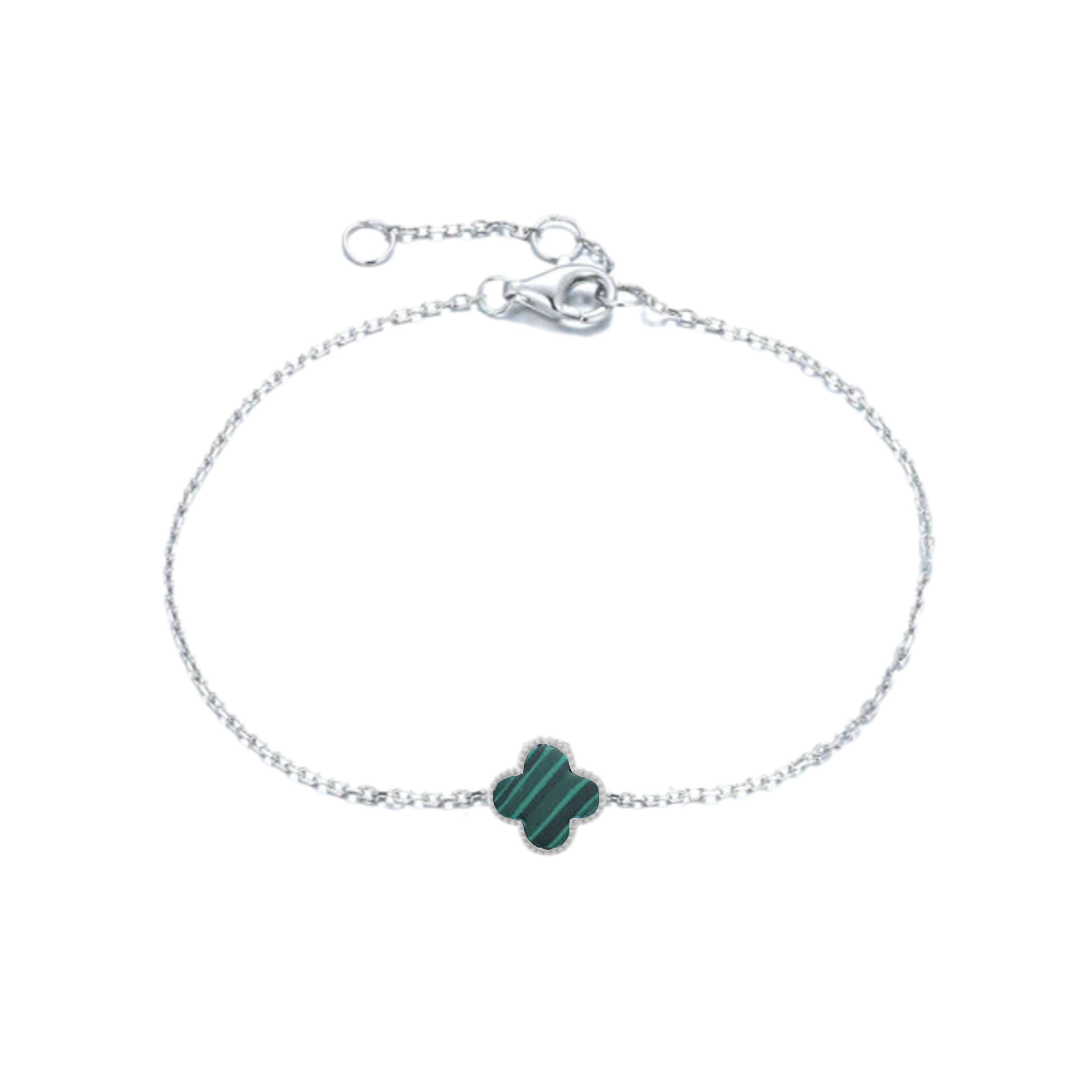 Clover Bracelet with Malachite (Silver) (Small)