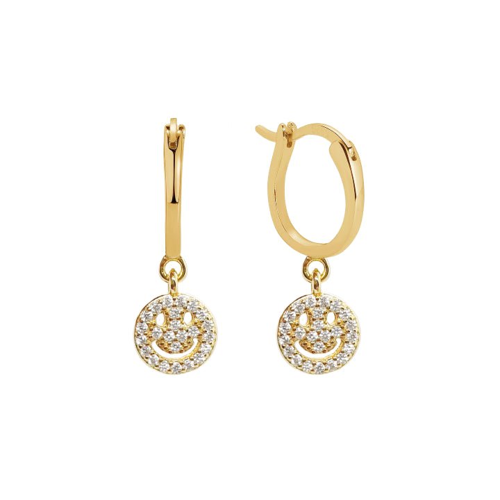 Smiley Gold Hoop Earrings with Cubic Zirconia - Lulu B Jewellery