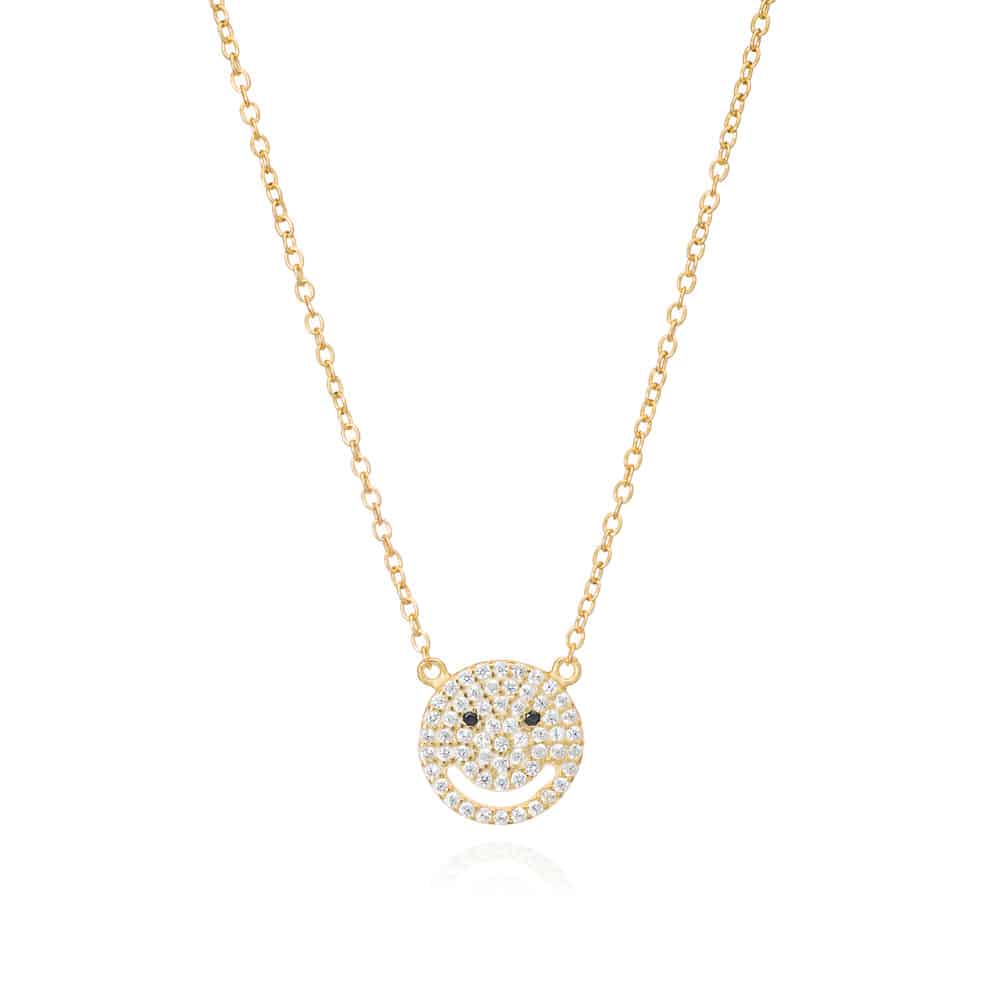 Smiley Gold Necklace with Cubic Zirconia - Lulu B Jewellery