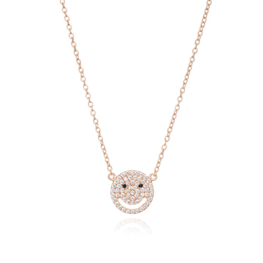 Smiley Rose Gold Necklace with Cubic Zirconia - Lulu B Jewellery