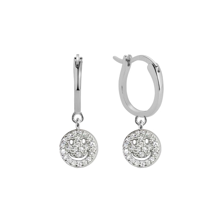 Smiley Silver Hoop Earrings with Cubic Zirconia - Lulu B Jewellery