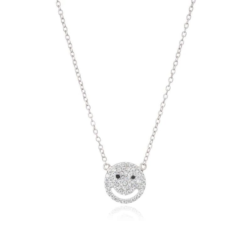 Smiley Silver Necklace with Cubic Zirconia - Lulu B Jewellery