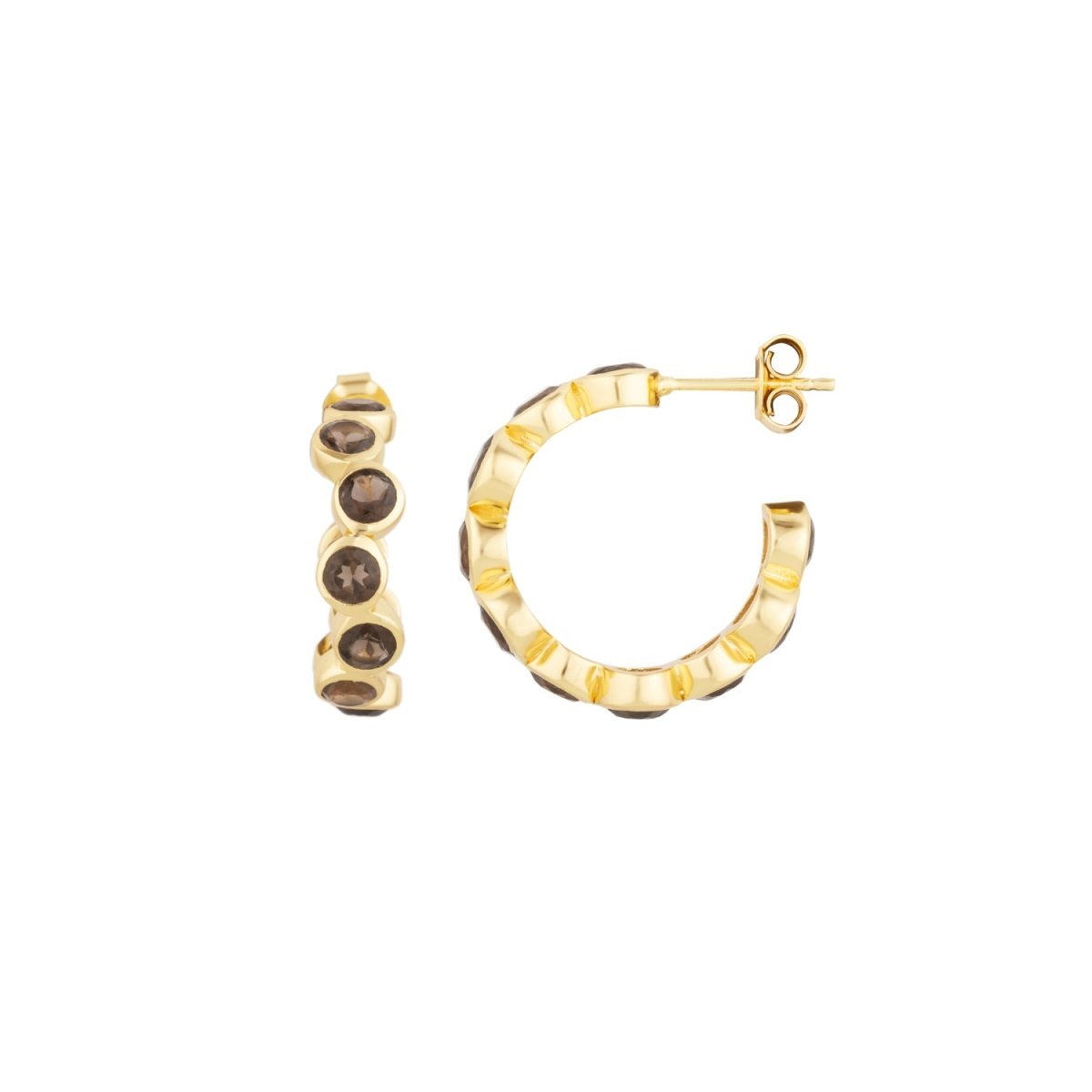 Smoky Quartz Gold Hoop Earrings - Lulu B Jewellery