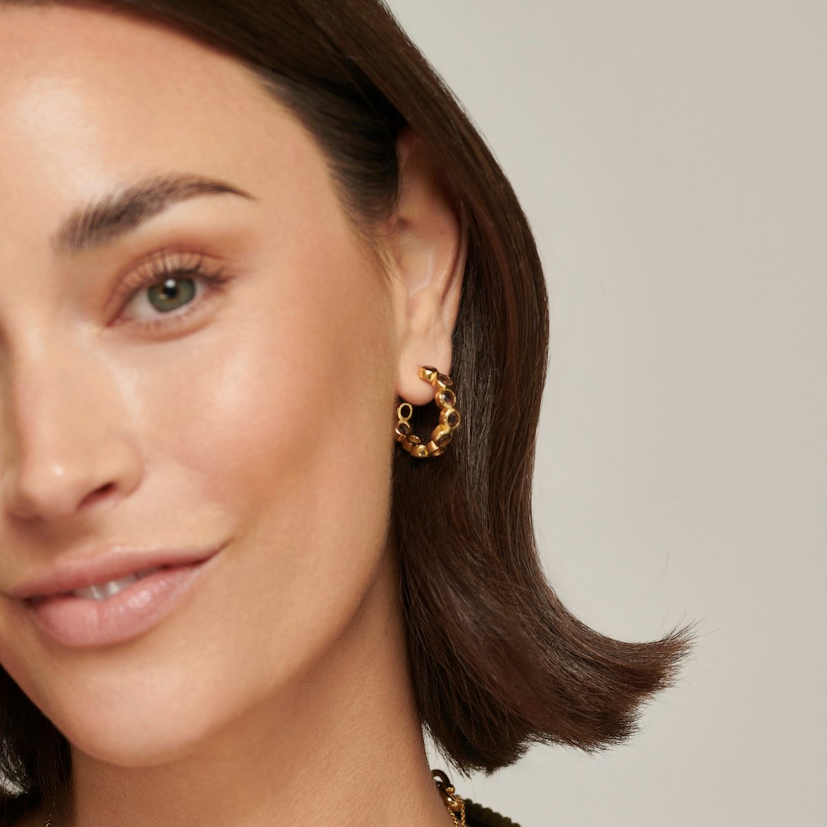 Smoky Quartz Gold Hoop Earrings - Lulu B Jewellery