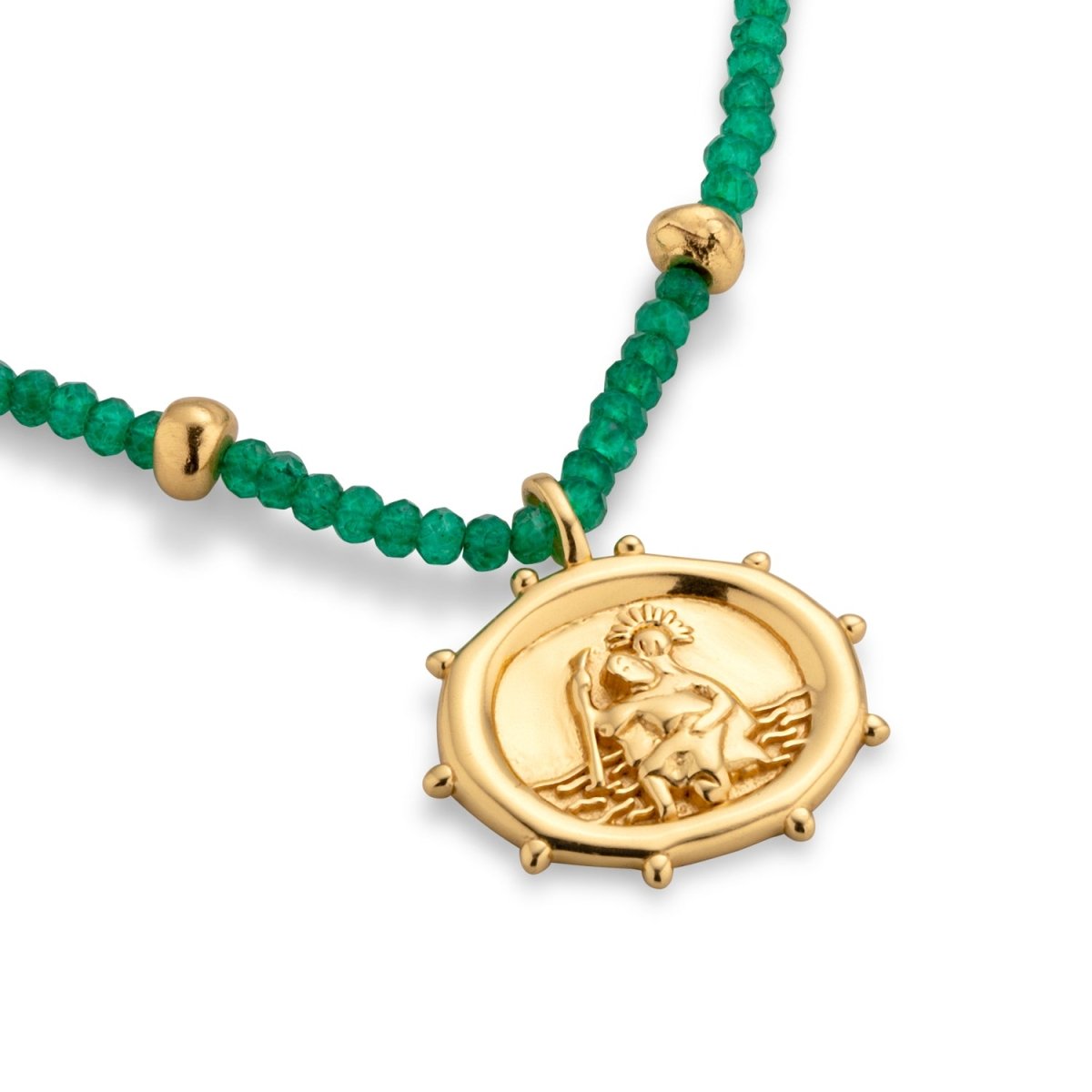 St. Christopher Green Jade Beaded Talisman Gold Necklace - Lulu B London - Timeless Jewellery