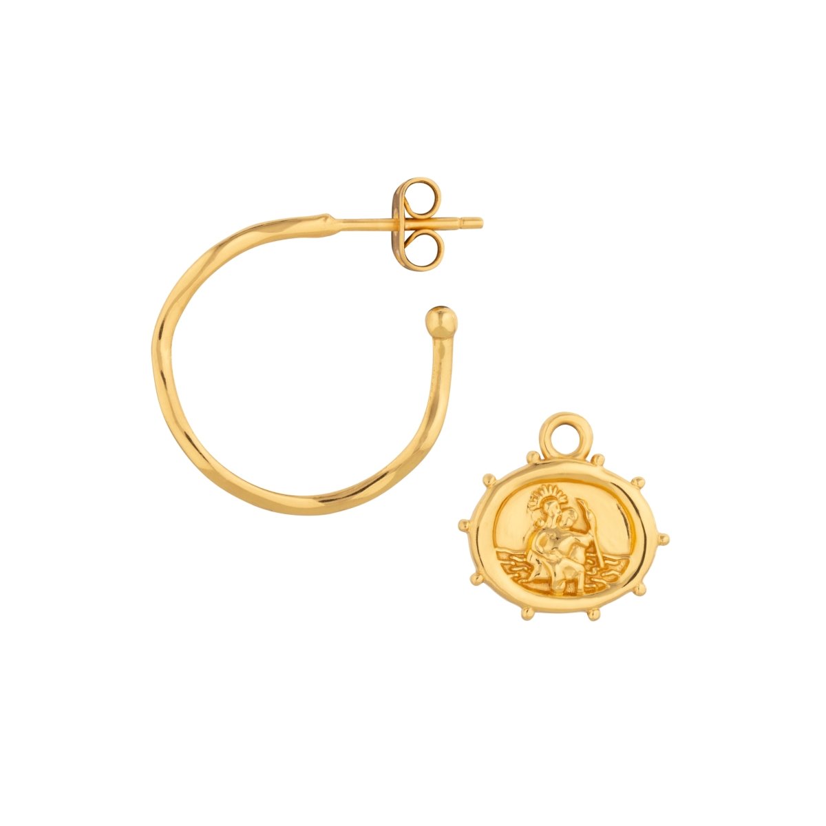 St. Christopher Talisman Gold Hoop Earrings - Lulu B Jewellery