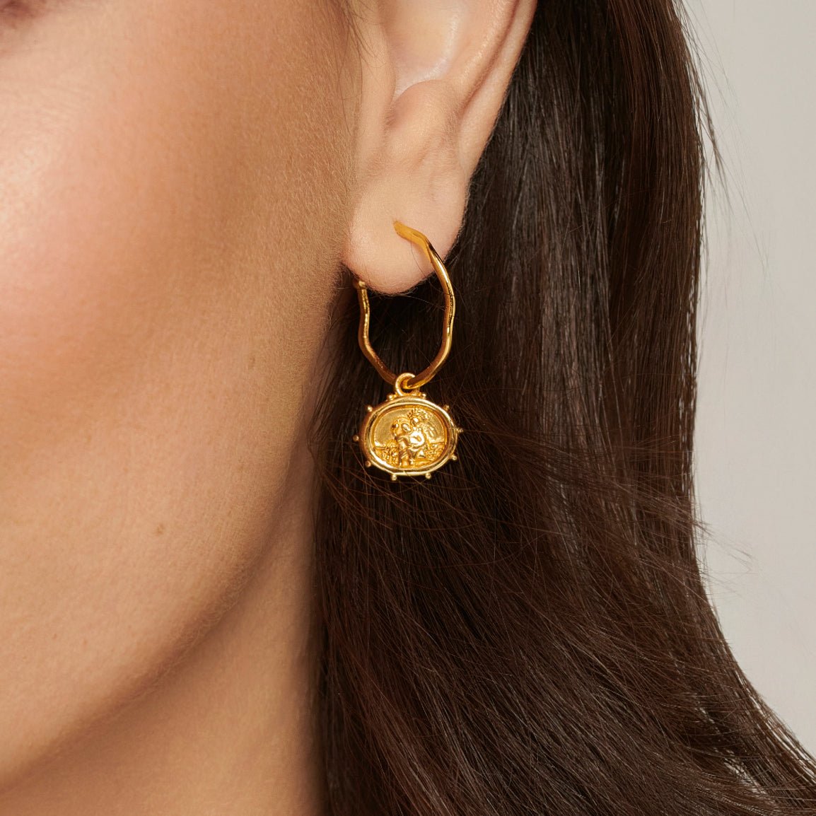 St. Christopher Talisman Gold Hoop Earrings - Lulu B Jewellery