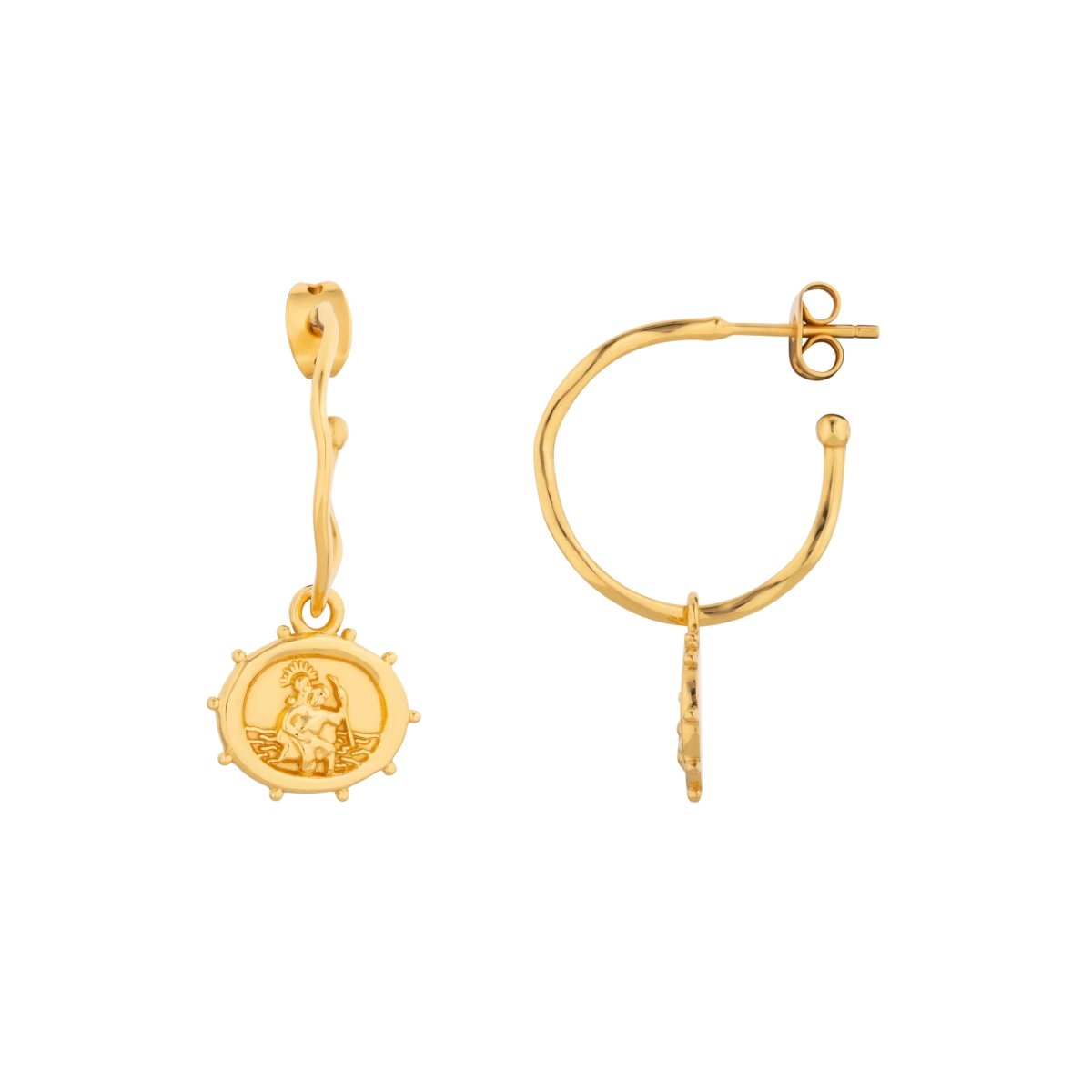 St. Christopher Talisman Gold Hoop Earrings - Lulu B Jewellery