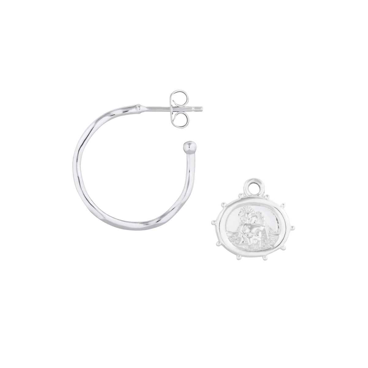 St. Christopher Talisman Silver Hoop Earrings - Lulu B Jewellery