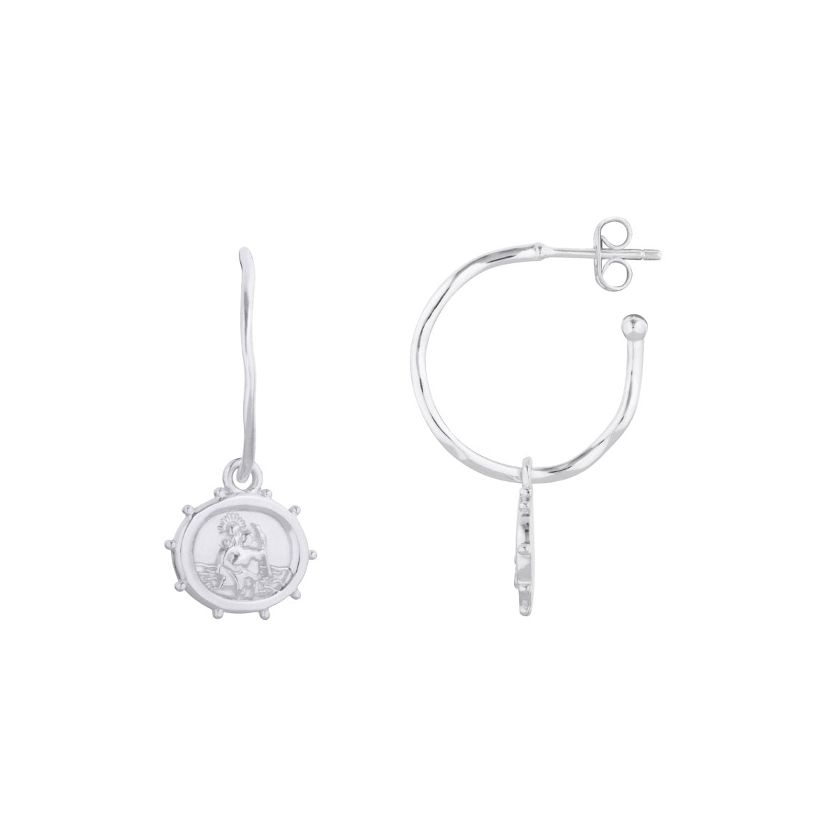 St. Christopher Talisman Silver Hoop Earrings - Lulu B Jewellery