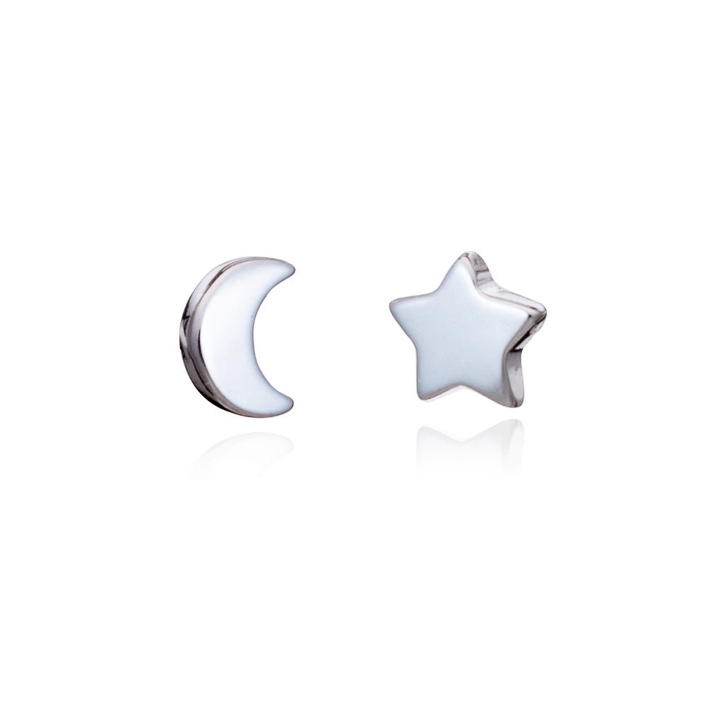 Star and Moon Silver Mini Stud Earrings - Lulu B Jewellery