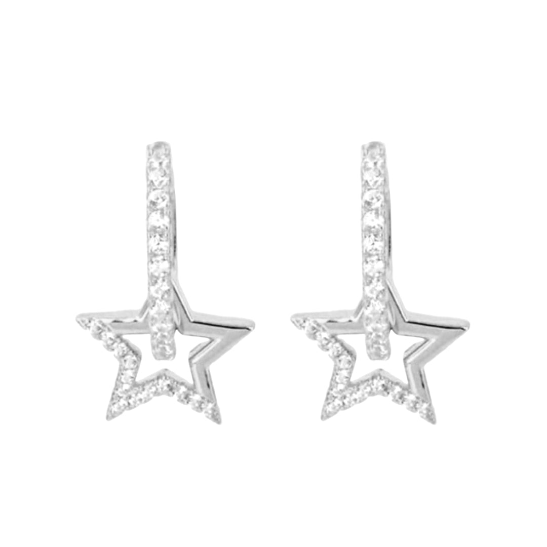 Star Silver Hoop Earrings with Cubic Zirconia - Lulu B Jewellery