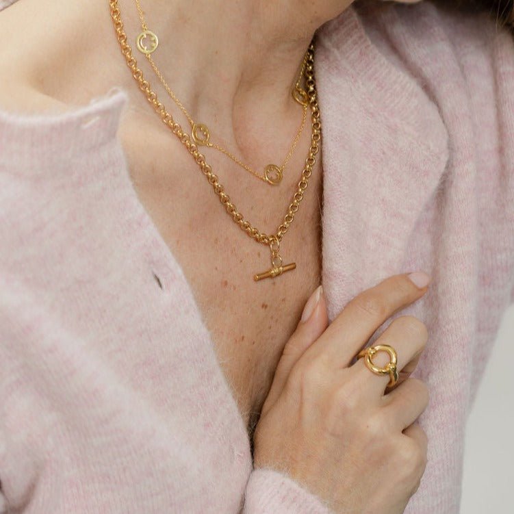 T - Bar Gold Belcher Chain Necklace - Lulu B Jewellery