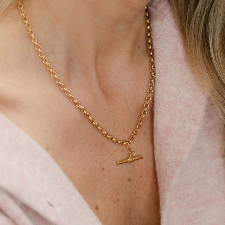 T - Bar Gold Belcher Chain Necklace - Lulu B Jewellery