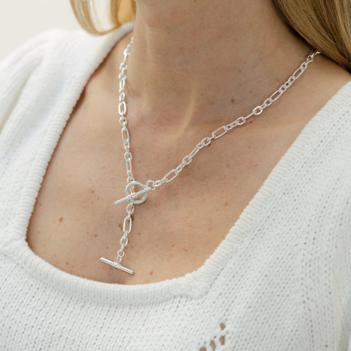 T - Bar Silver Lariat Chain Necklace - Lulu B Jewellery