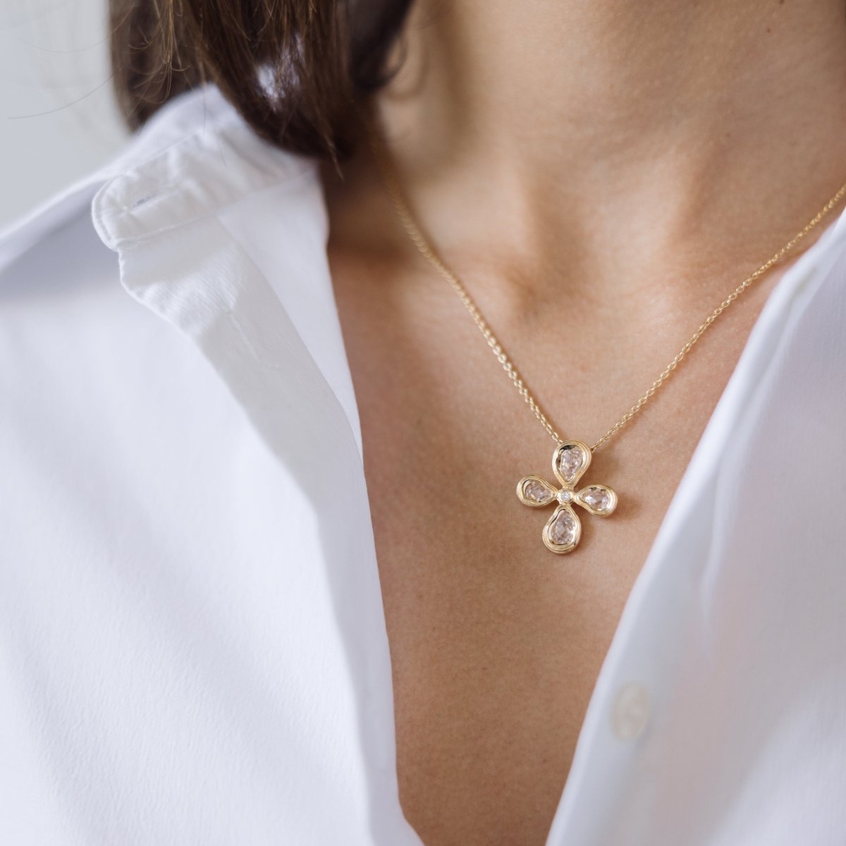 Teardrop Cross Gold Necklace with Cubic Zirconia - Ripple - Lulu B London - Timeless Jewellery