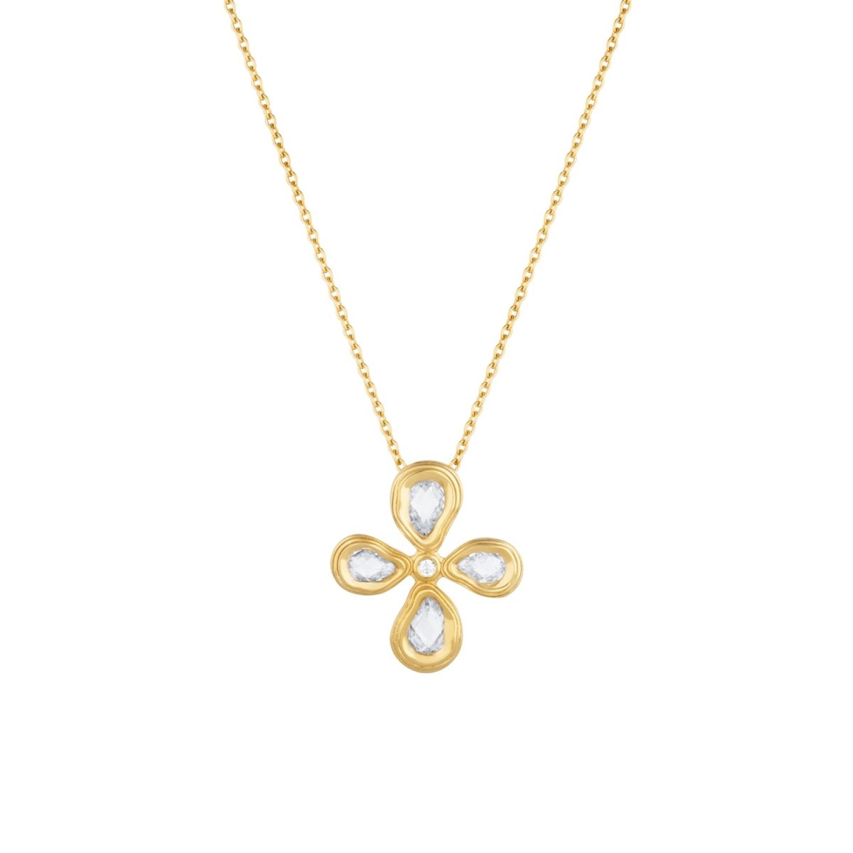 Teardrop Cross Gold Necklace with Cubic Zirconia - Ripple - Lulu B Jewellery