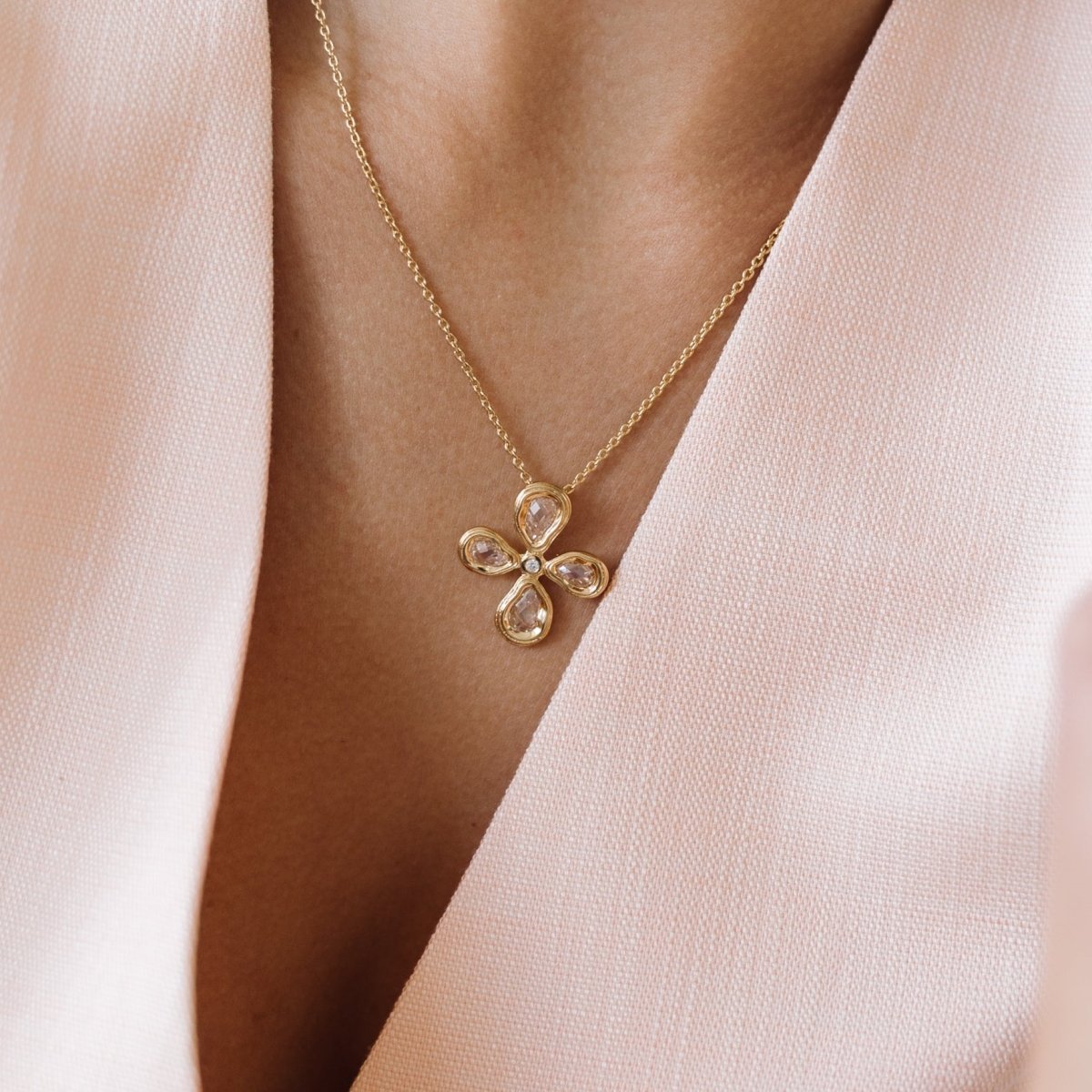 Teardrop Cross Gold Necklace with Cubic Zirconia - Ripple - Lulu B London - Timeless Jewellery