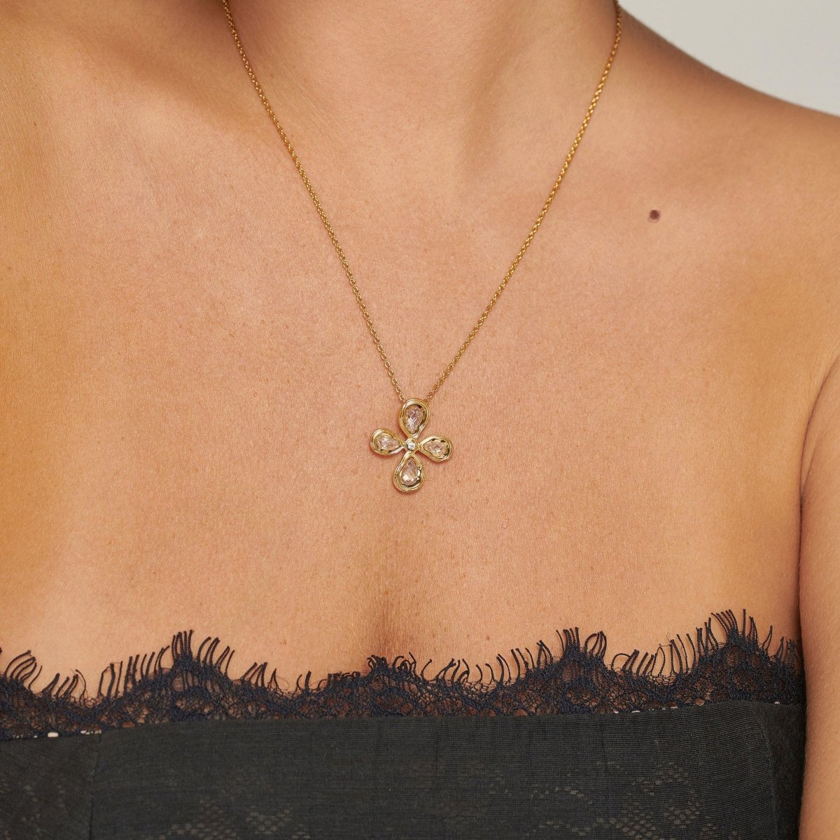 Teardrop Cross Gold Necklace with Cubic Zirconia - Ripple - Lulu B Jewellery