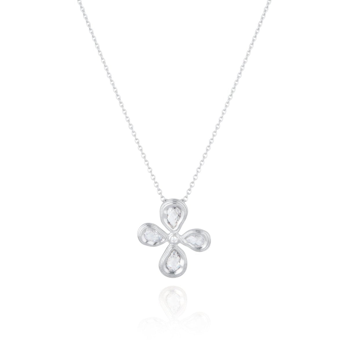 Teardrop Cross Silver Necklace with Cubic Zirconia - Ripple - Lulu B London - Timeless Jewellery