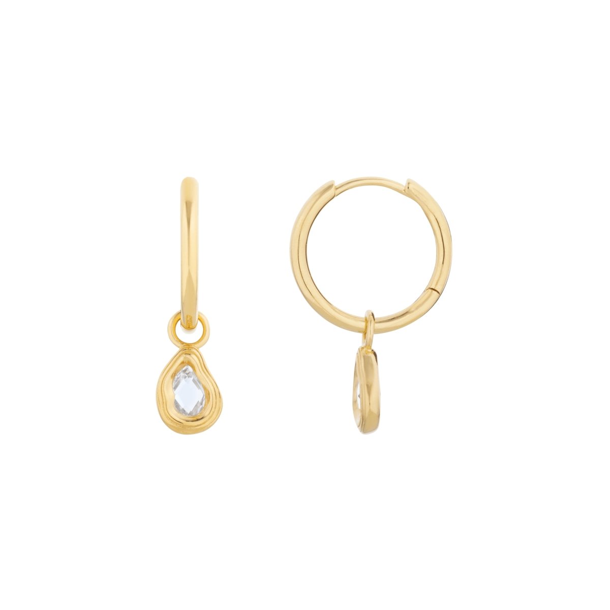 Teardrop Gold Drop Hoop Earrings with Cubic Zirconia - Ripple - Lulu B Jewellery