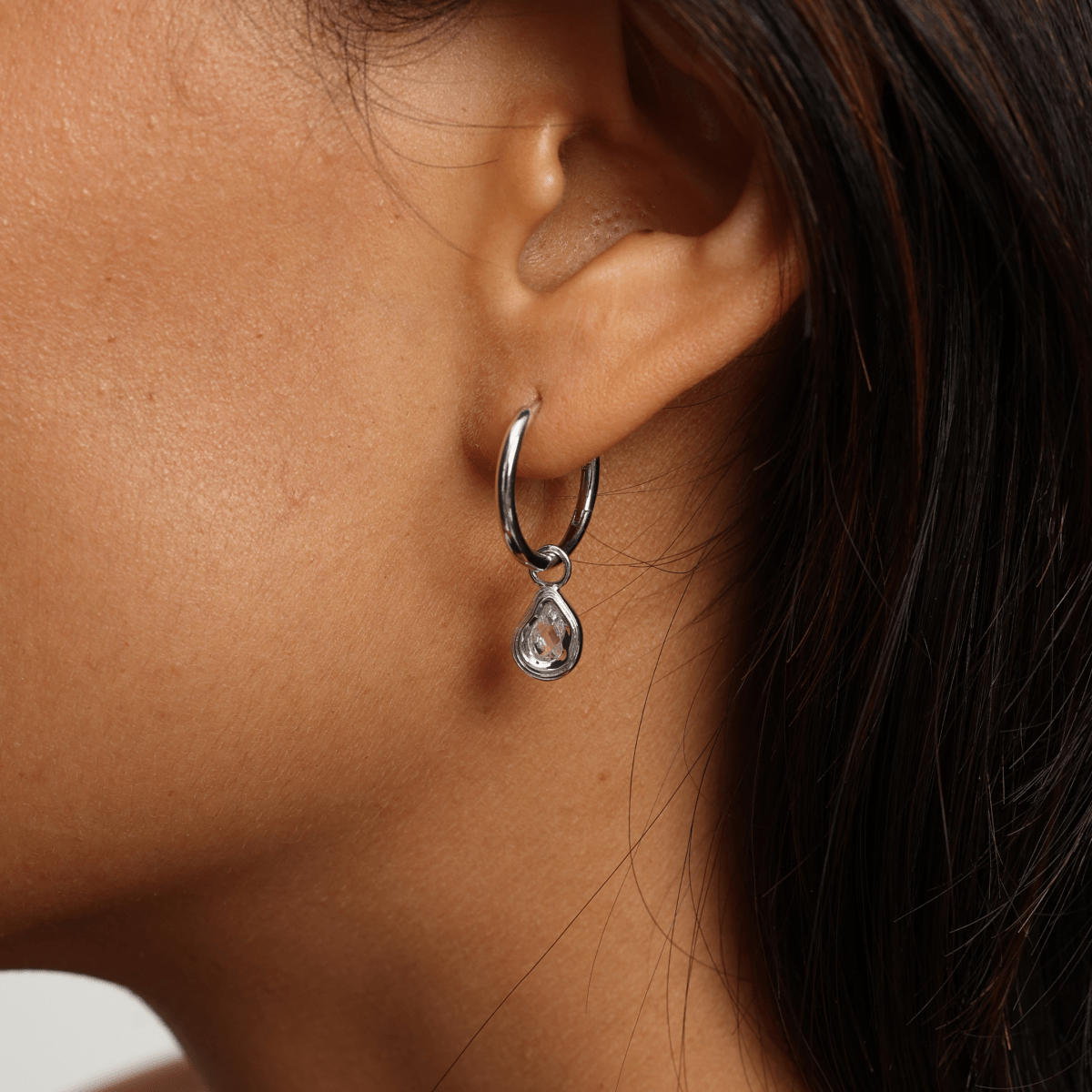 Teardrop Silver Drop Hoop Earrings with Cubic Zirconia - Ripple - Lulu B London - Timeless Jewellery