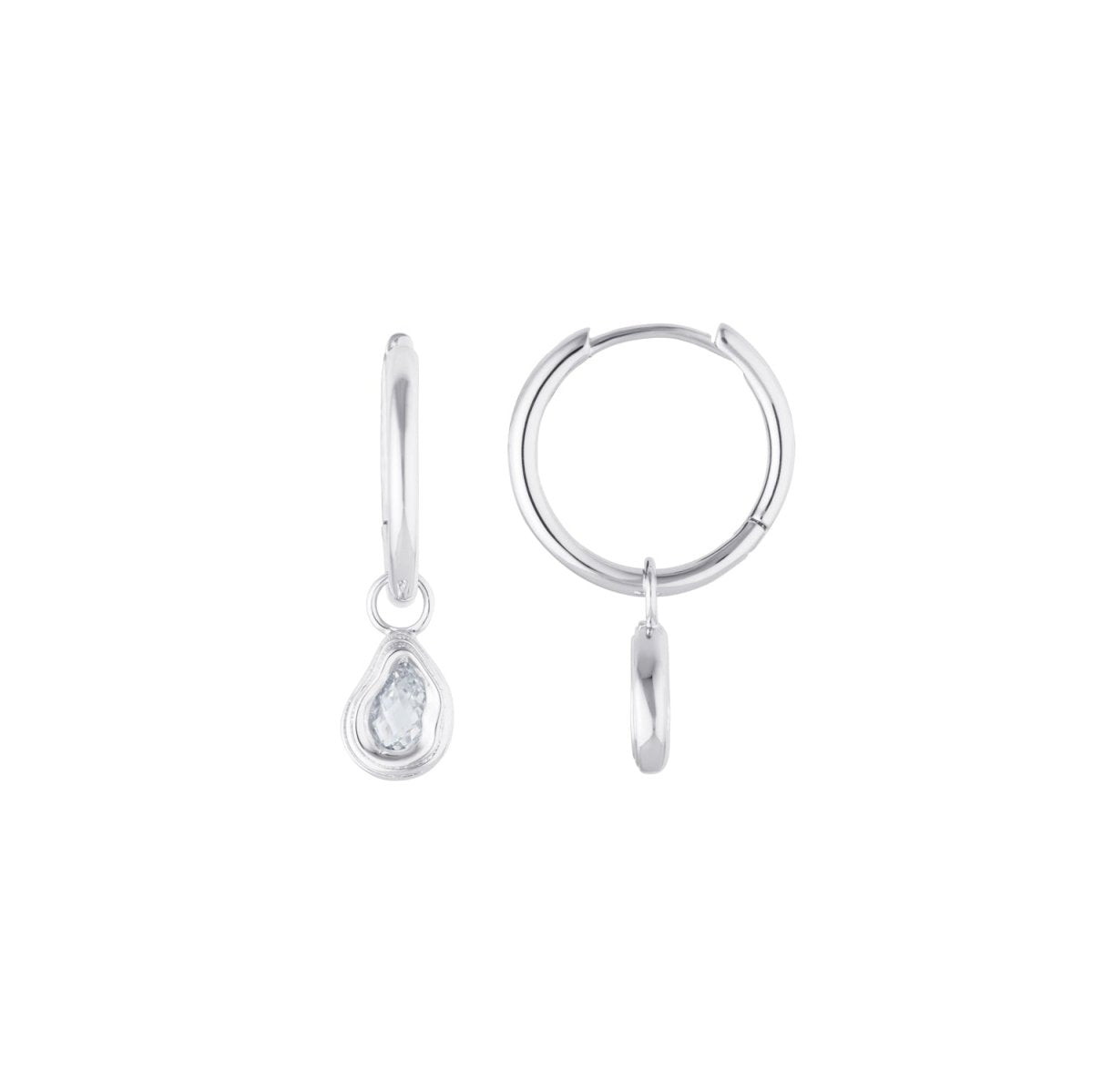 Teardrop Silver Drop Hoop Earrings with Cubic Zirconia - Ripple - Lulu B London - Timeless Jewellery