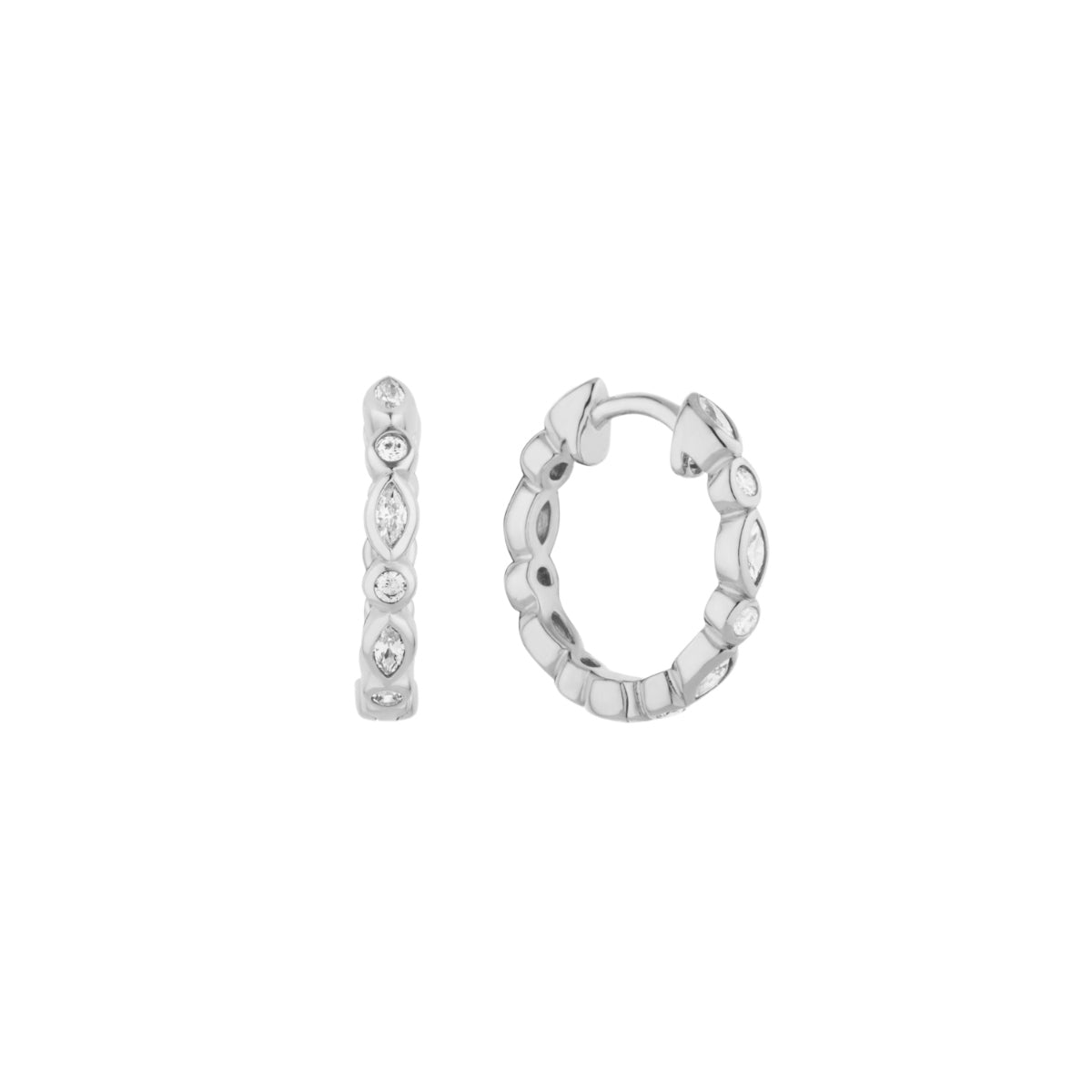 Teardrop Silver Small Hoop Earrings with Cubic Zirconia - Ripple - Lulu B Jewellery