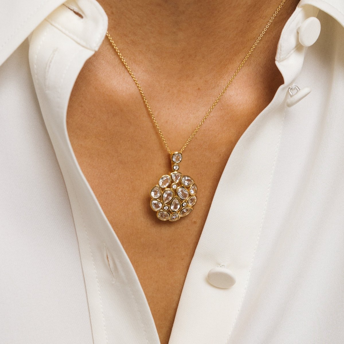 White Topaz Statement Gold Pendant Necklace - Lulu B London - Timeless Jewellery