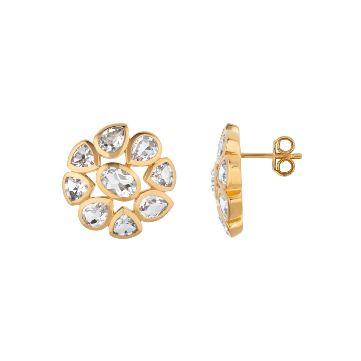 White Topaz Statement Gold Stud Earrings - Lulu B Jewellery