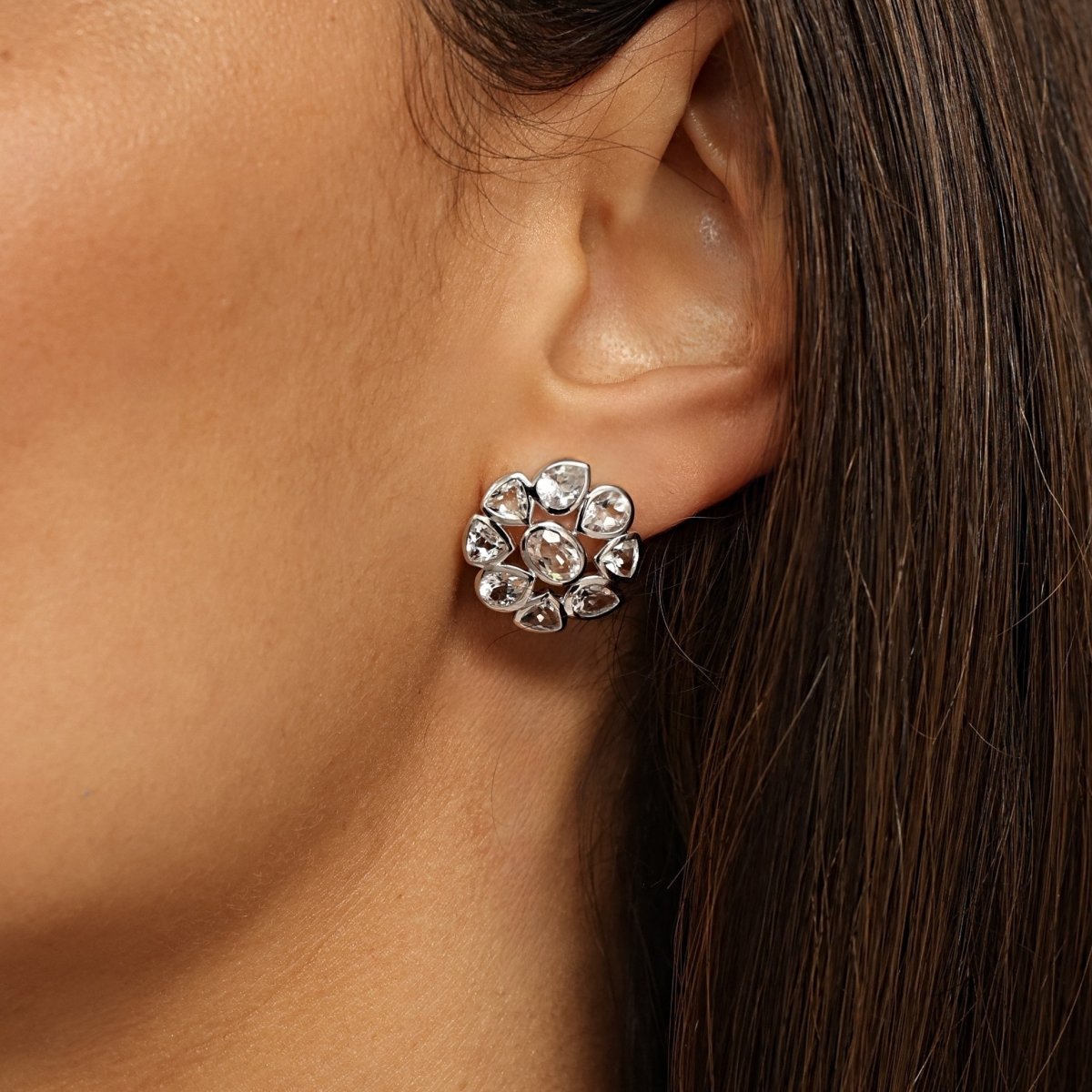 White Topaz Statement Silver Stud Earrings - Lulu B London - Timeless Jewellery