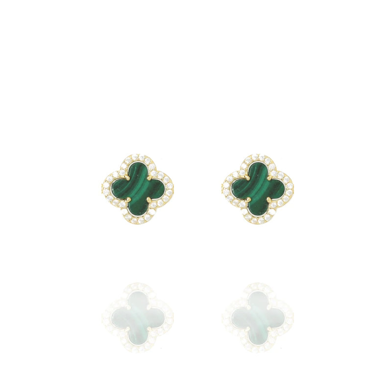 Clover Stud Earrings with Malachite - Lulu B Jewellery