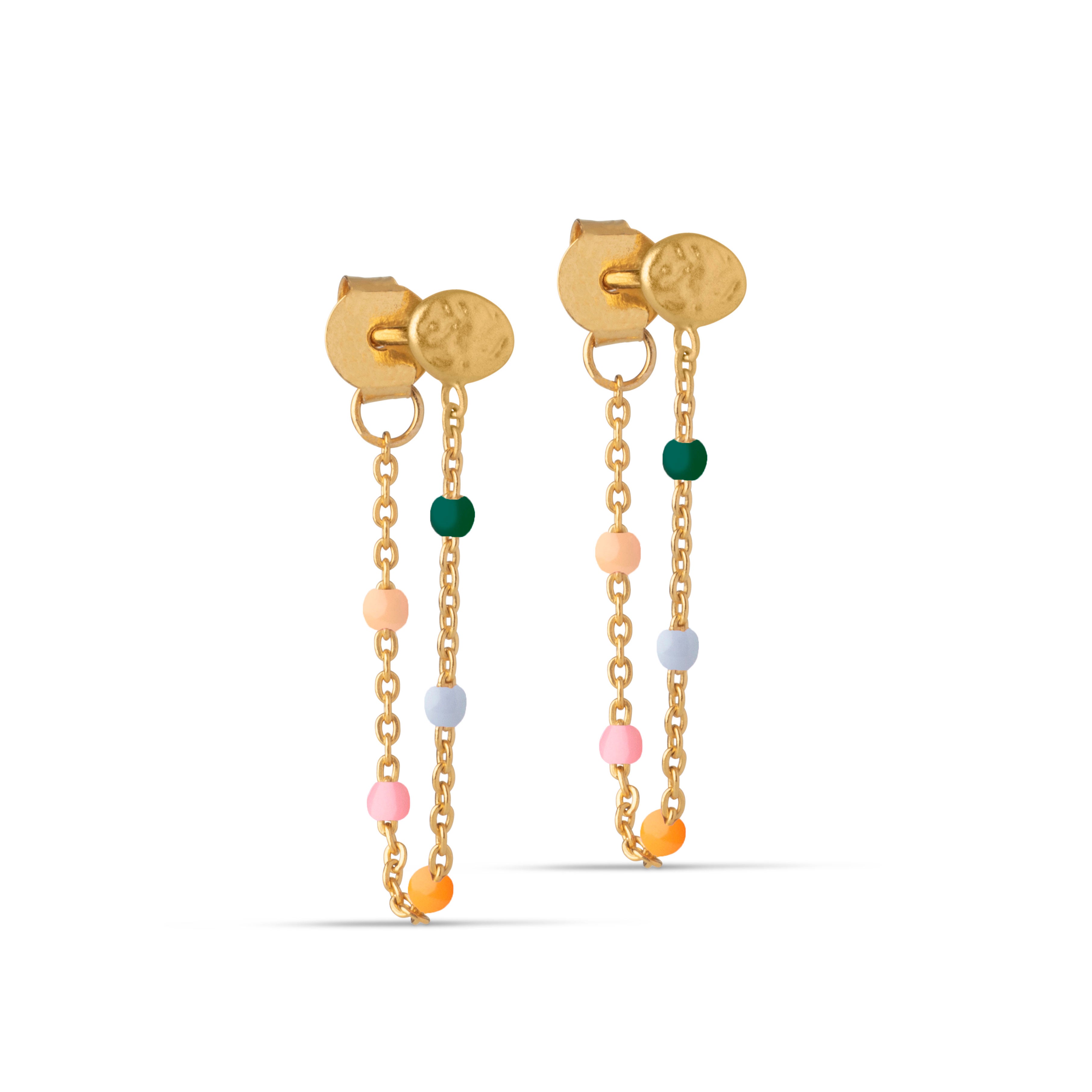 Enamel Chain Gold Drop Earrings - Como