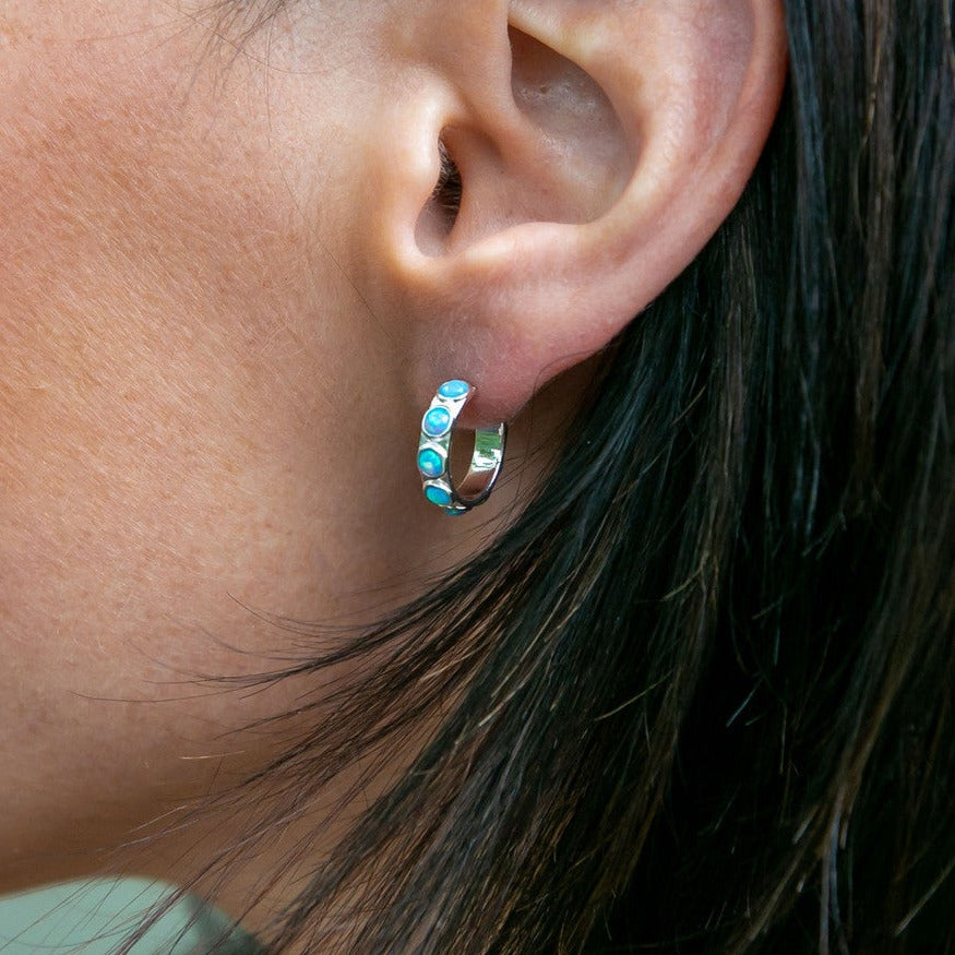 Blue Opal Silver Hoop Earrings - Roma