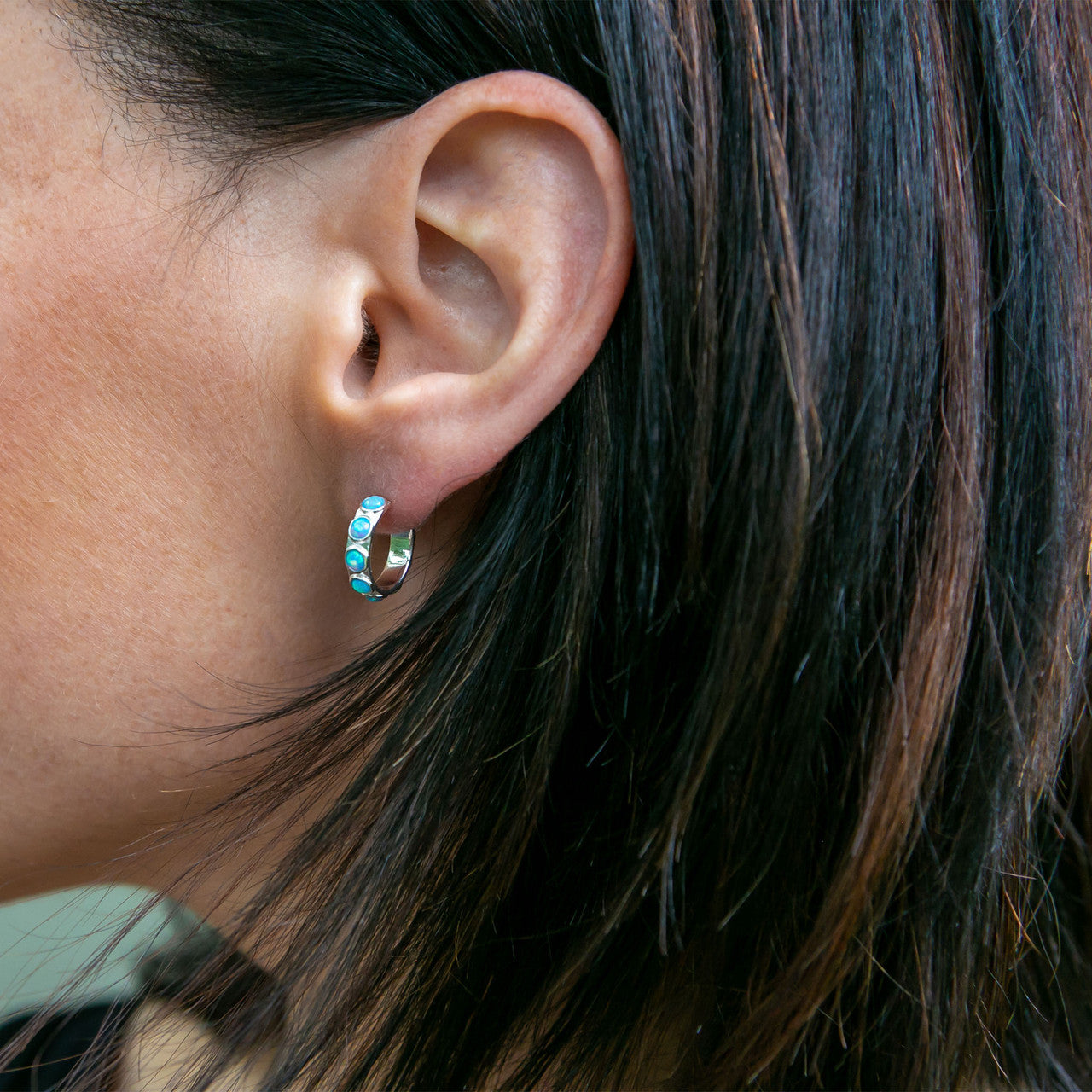 Blue Opal Gold Hoop Earrings - Roma