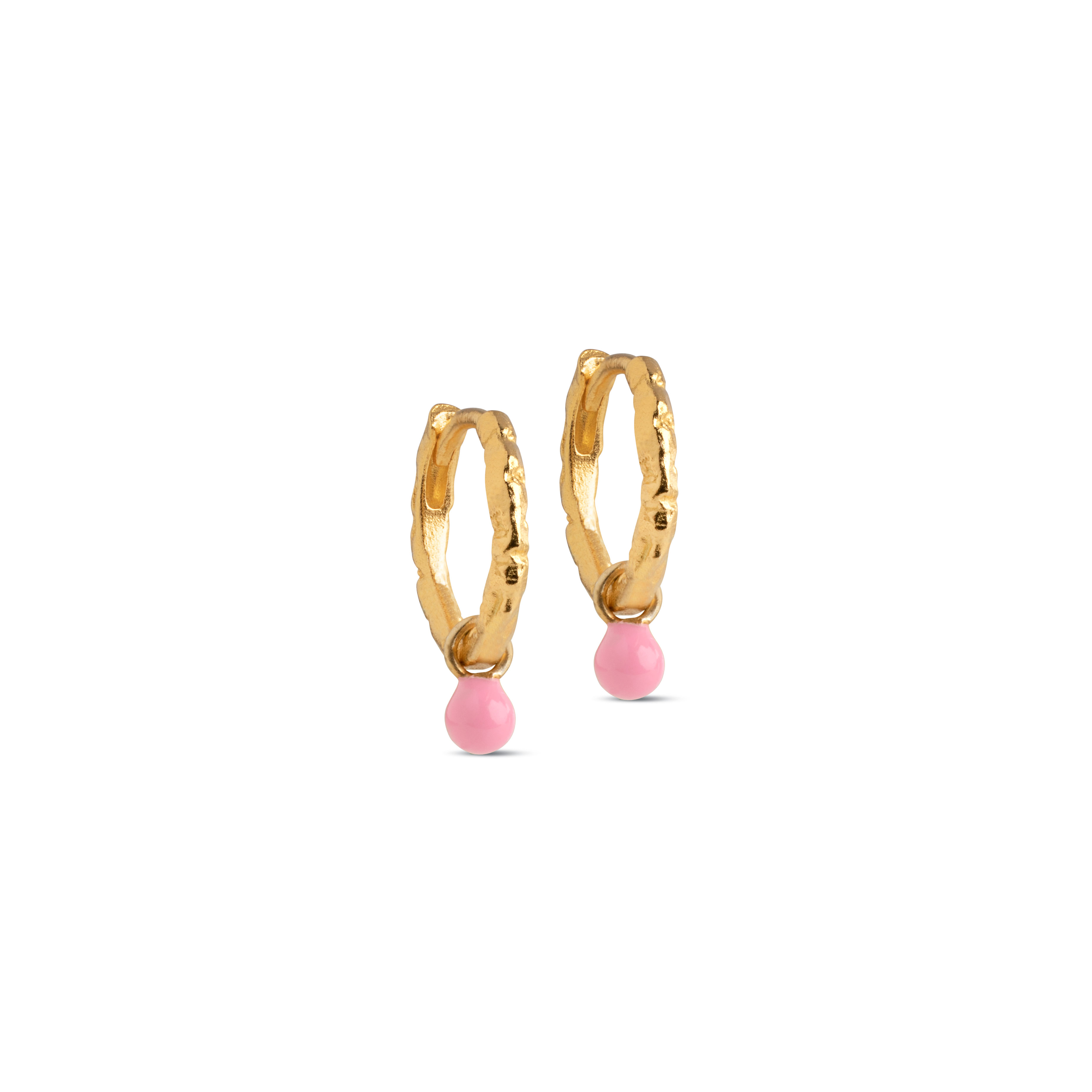 Enamel Gold Huggie Hoop Earrings - Pink