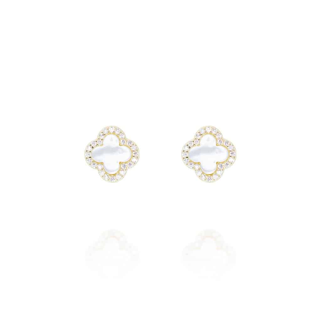 Gold Clover Stud Earrings with Mother of Pearl - Lulu B Jewellery