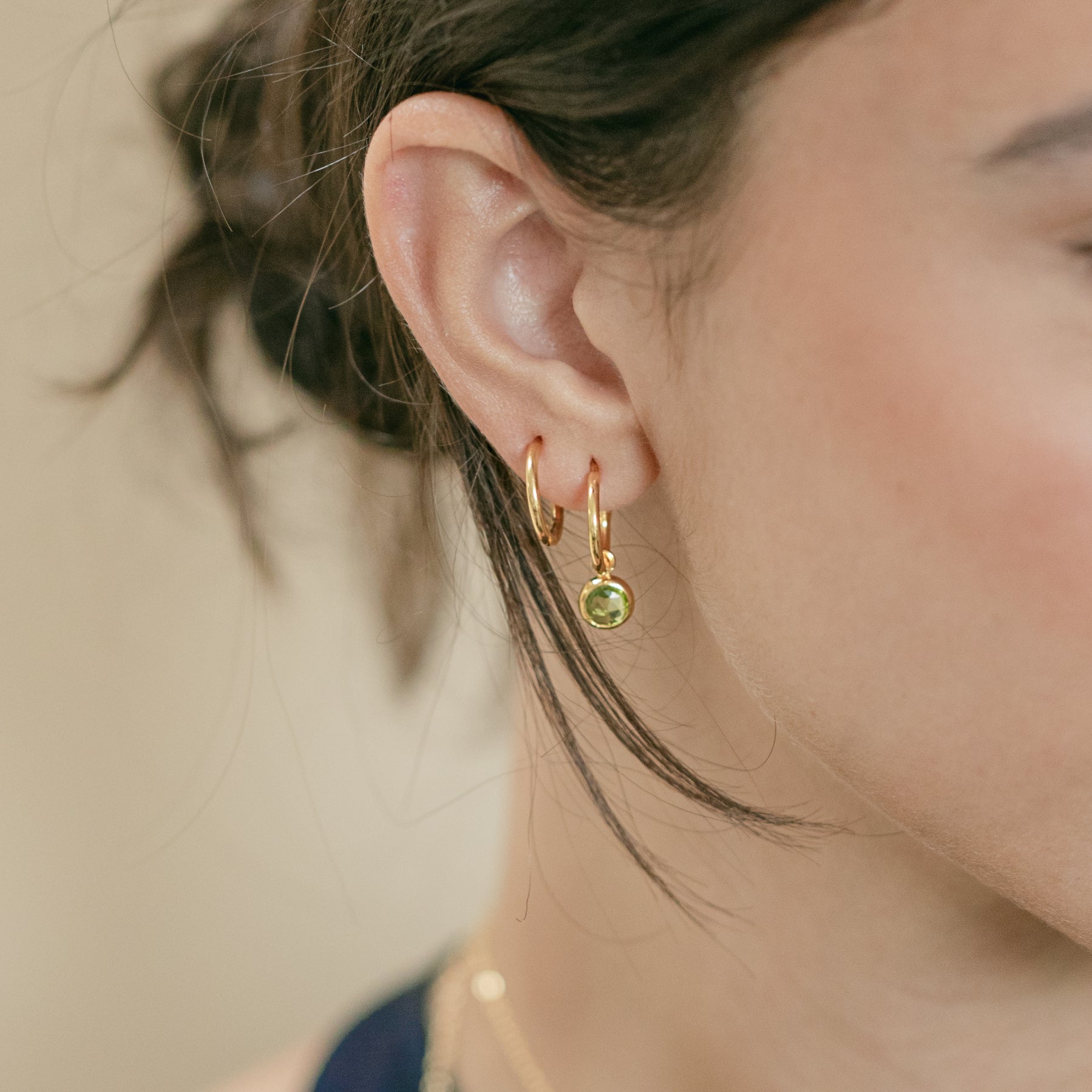 Gold Birthstone Hoops with Peridot (August) - Lulu B Jewellery