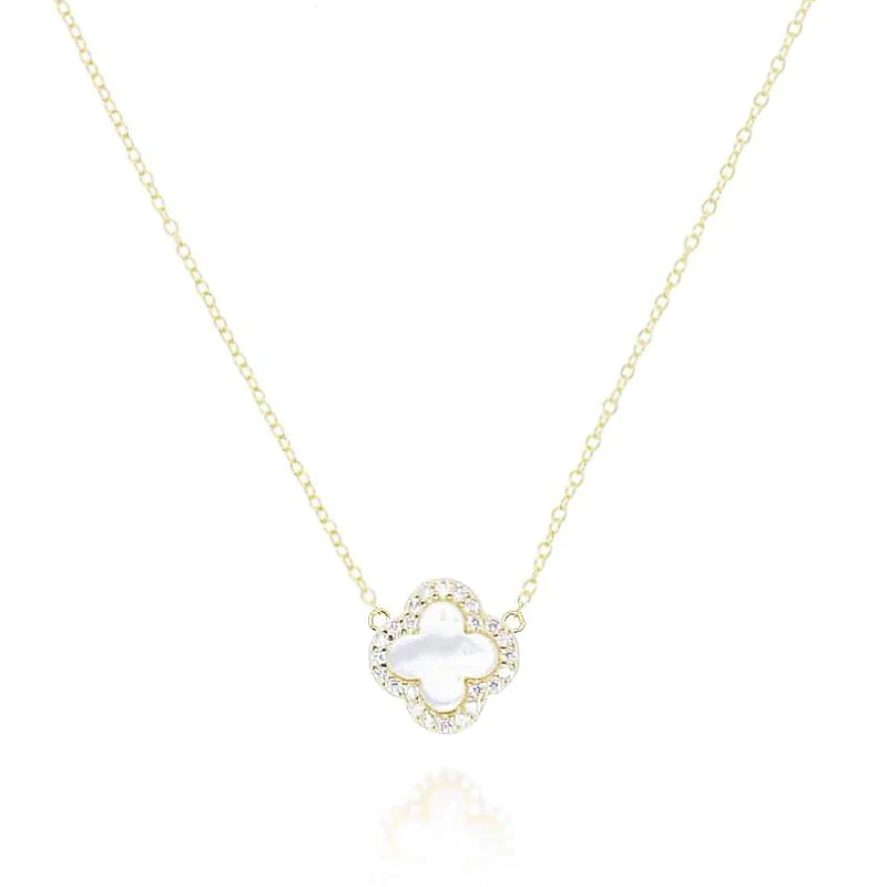 Clover Necklace with Mother of Pearl and Cubic Zirconia (Gold)