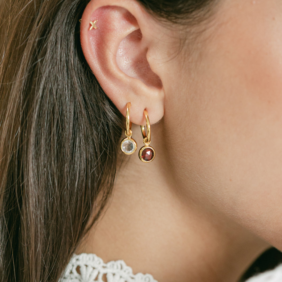 Gold Garnet Hoops Earrings (January) - Lulu B Jewellery