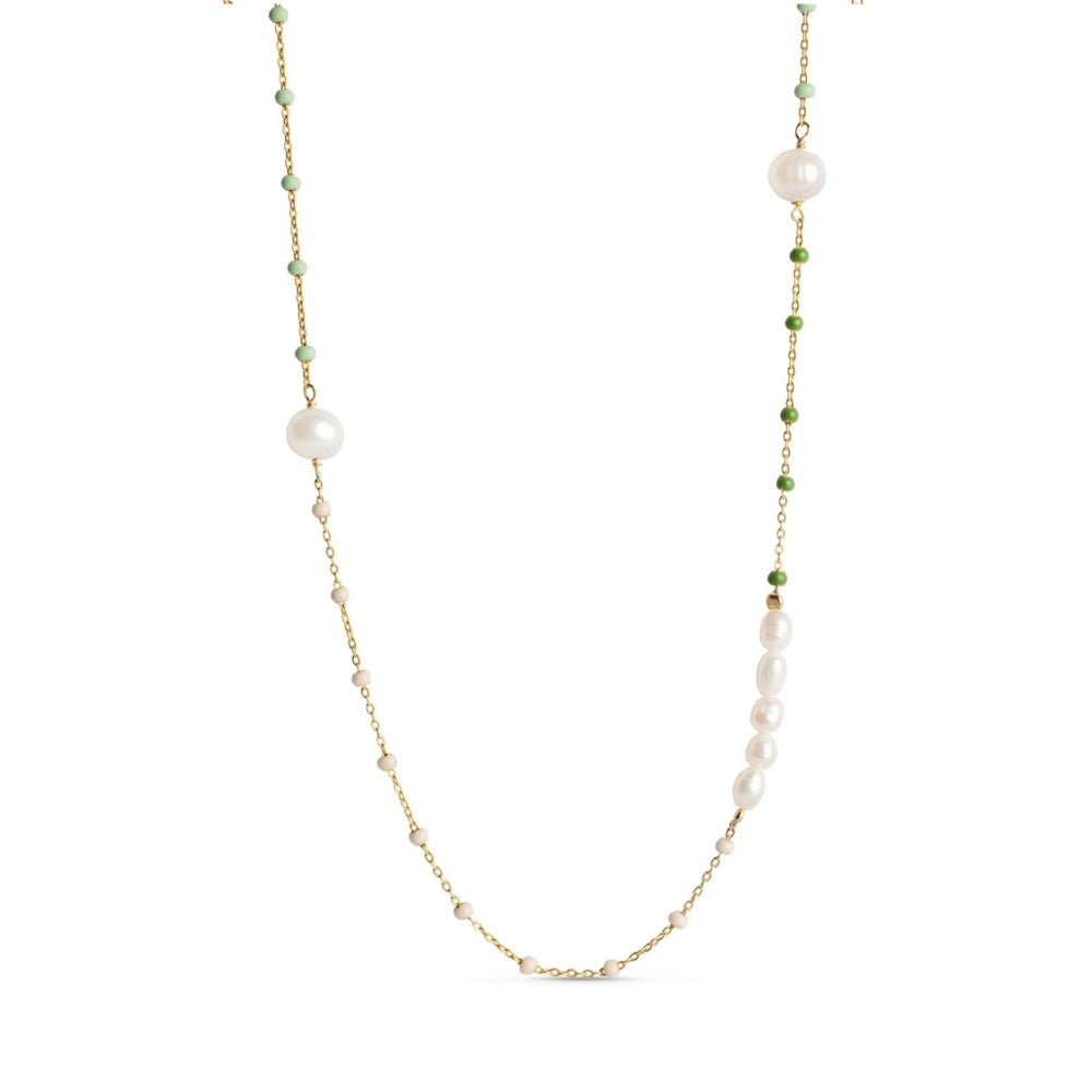 Gold Iris Enamel Necklace with Pearl (Mint) - Lulu B Jewellery