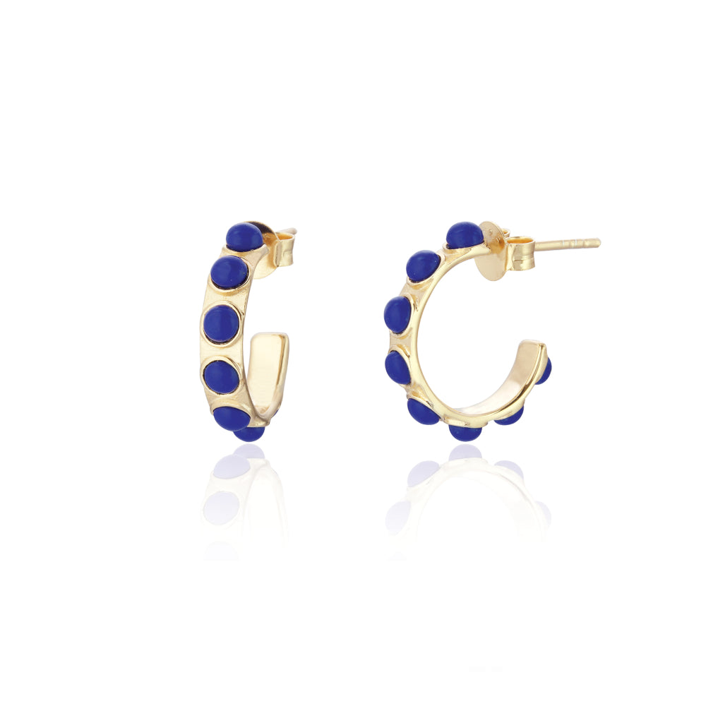 Gold Roma Hoop Earrings with Lapis Lazuli (Small) - Lulu B Jewellery